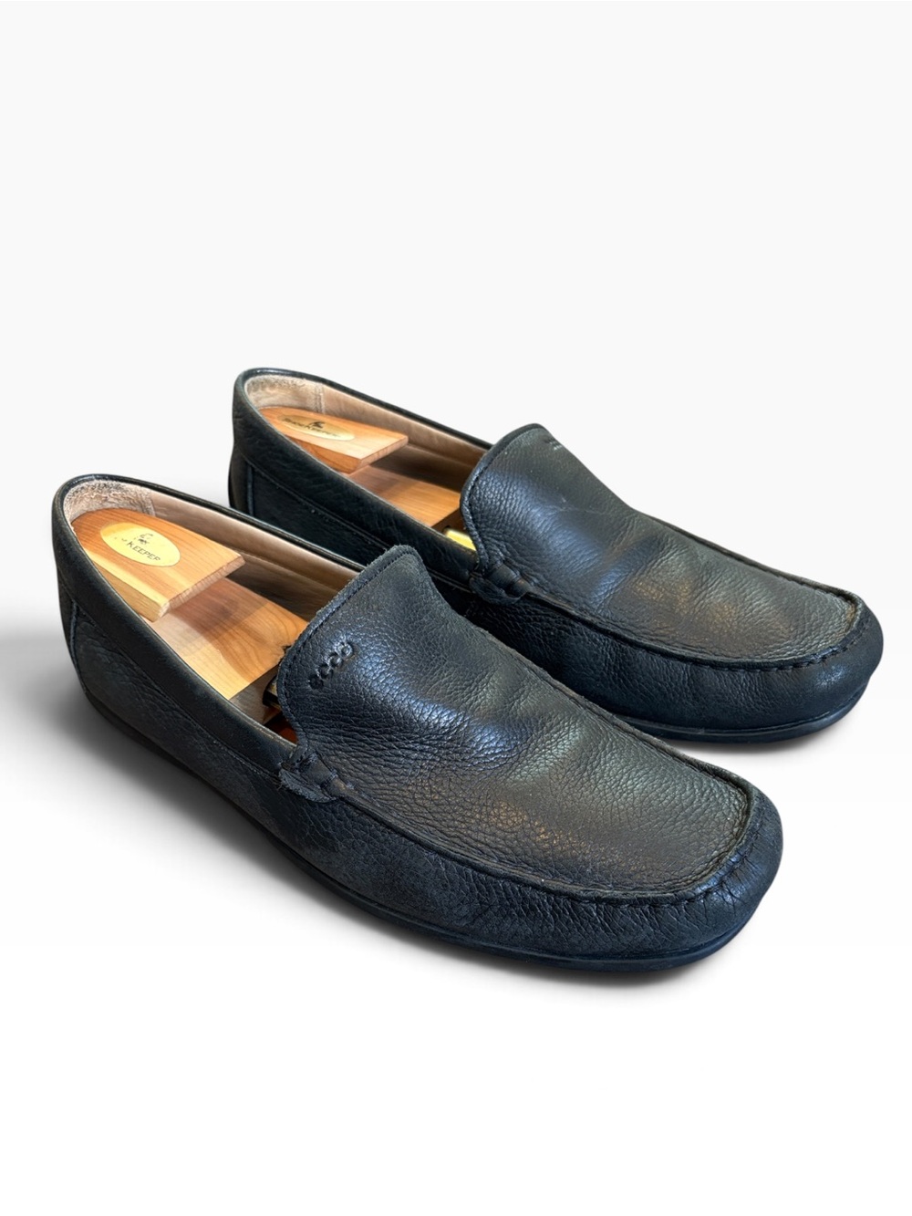 Ecco Moc Toe Pebbled Leather Loafers Men’s 47 (13-13.5) Black Slip On